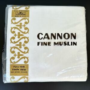 Vtg Cannon Twin FLAT Fine Muslin Sheet White Cotton 72"x108" Bed Top Made USA